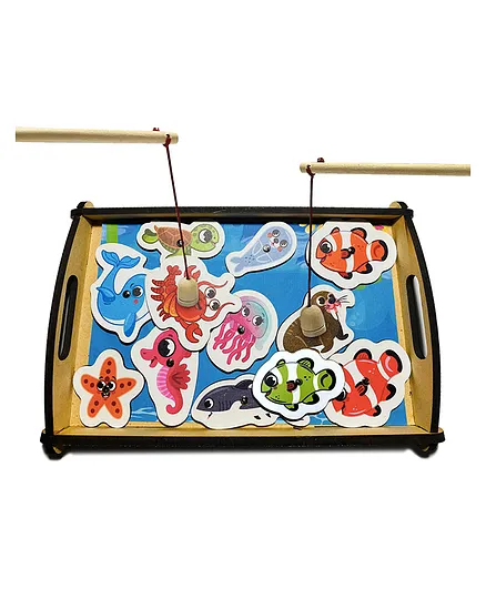 Mini Leaves Wooden Magnetic Fishing Toy with 13 Sea Animals