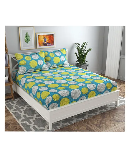 BSB Home Glace Cotton Double Bedsheet with 2 Pillow Cover - Blue Green