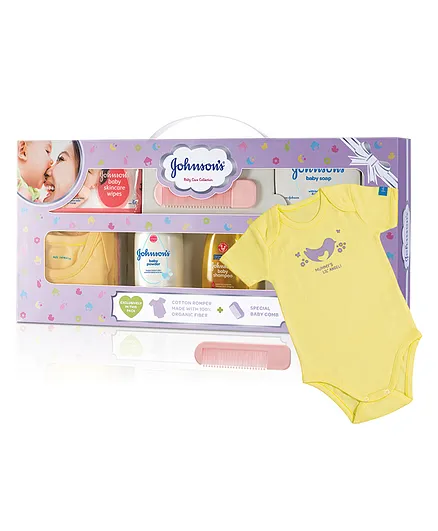 Johnson's baby Care Collection With Organic Cotton Baby Romper - 8 Gift Items