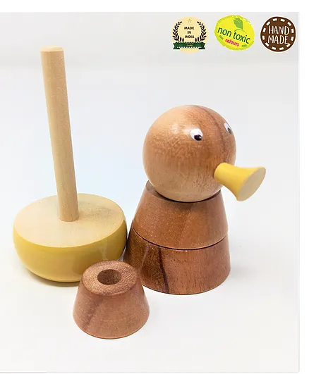 A&A Kreative Box Wooden Neemwood Pingu Stacker Toy Brown - 5 Pieces