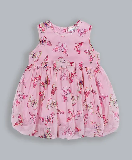 ShopperTree Sleeveless Butterfly Print Dress - Pink