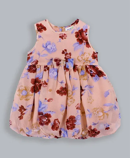 ShopperTree Sleeveless Floral Print Dress - Peach