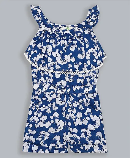 ShopperTree Sleeveless Floral Print Jumpsuit - Blue