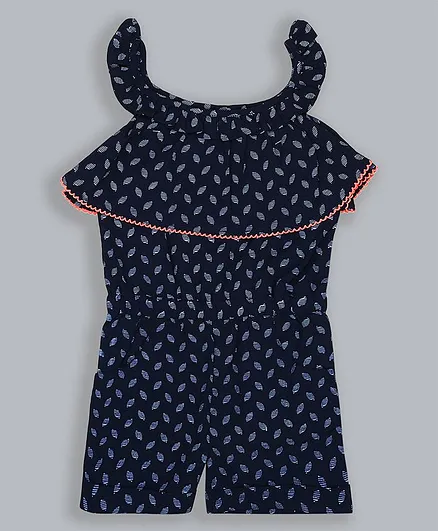 ShopperTree Sleeveless Leaves Print Jumpsuit - Blue