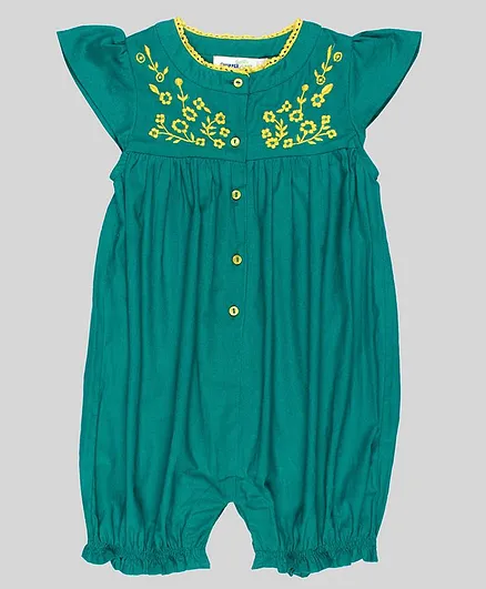 ShopperTree Cap Sleeves Floral Design Yoke Romper - Green