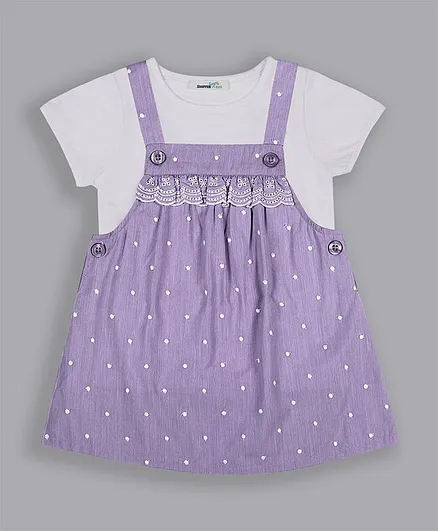 ShopperTree Short Sleeves Tee With Polka Dotted Dungaree - Purple