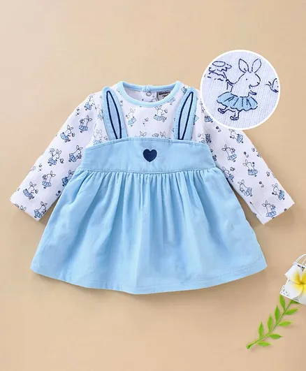 Wonderchild Bunny Print Full Sleeves Dress - Light Blue