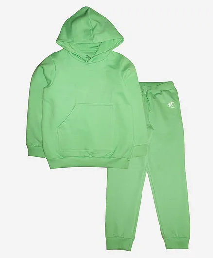 Kiddopanti Solid Full Sleeves Hoodie & Track Pant Set -  Dark Green