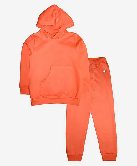 Kiddopanti Solid Full Sleeves Hoodie & Track Pant Set -  Peach