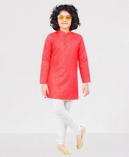 Nakshi By Yug Full Sleeves Solid Colour Kurta With Pajama - Red