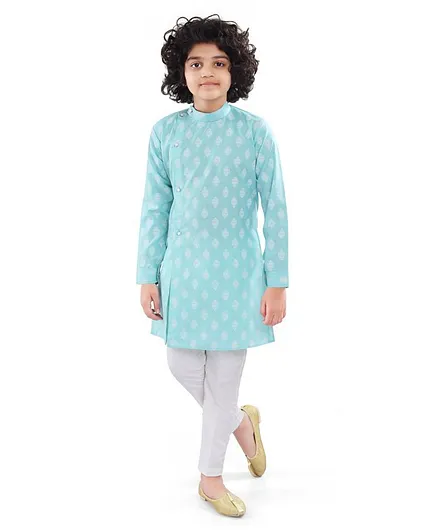 Nakshi By Yug Full Sleeves Printed Kurta With Pajama - Light Blue