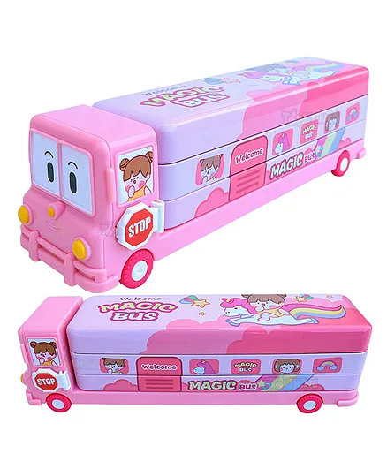 Toyshine School Bus Metal Pencil Box with Sharpener - Pink