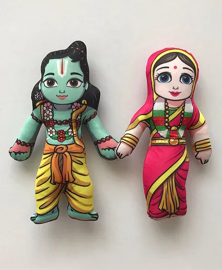Little Canvas Lord Ram and Goddess Sita Plush Dolls Multicolour - Height 18 cm