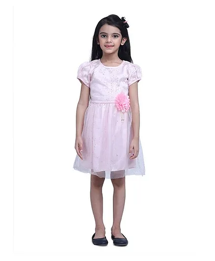 Creative Kids Embellished Short Sleeves Fit And Flare Dress - Pink