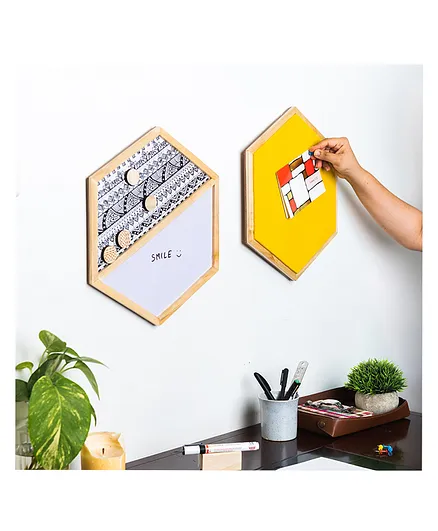 IVEI Hexagon Whiteboard, Metal board and Pinboard Set of 2 - Yellow