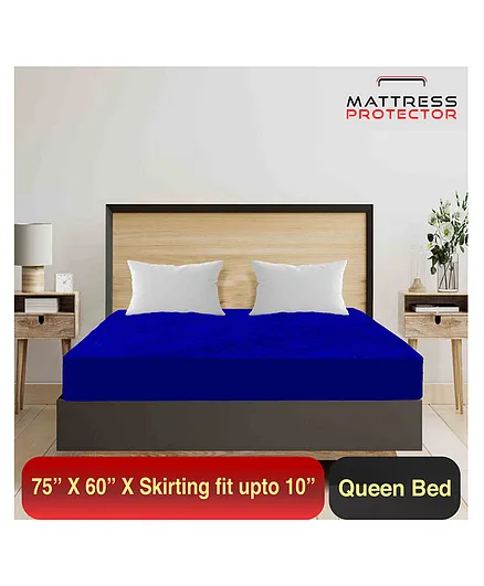 Mattress Protector Waterproof Mattress Cover Queen Size Skirting upto 10 Inch - Royal Blue