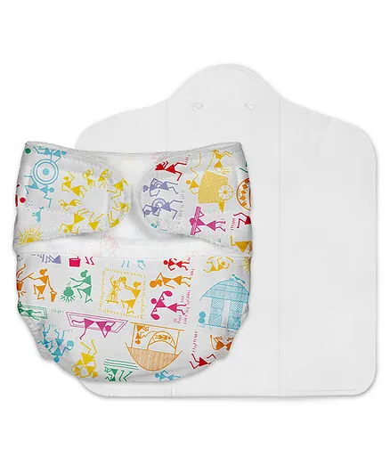 SuperBottoms Newborn UNO - Reusable cloth diaper + 1 Dry Feel Pad - White Warli