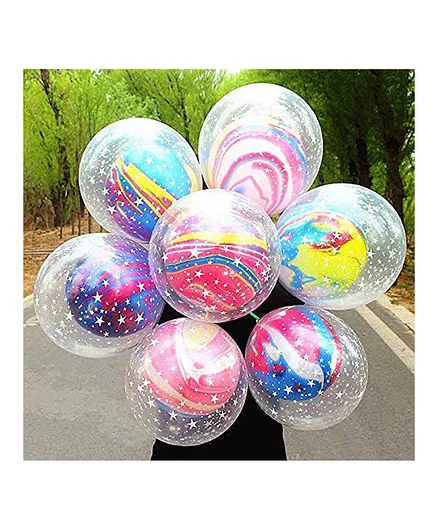 Crackles Double Layered Transparent Printed Balloons With Marble Print Balloons Inside - Pack of 6