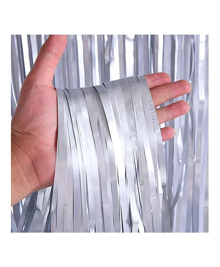 Crackles Matte Finish Tinsel Fringe Party Backdrop Curtains Silver Pack of 2 - Length 182 cm