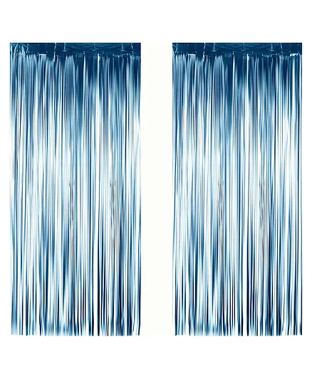 Crackles Metallic Fringe Curtains Blue Pack of 2 - Height 182 cm