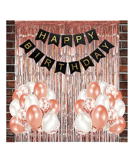 Crackles Happy Birthday Balloons Decoration Kit Rose Gold - Pack of 23