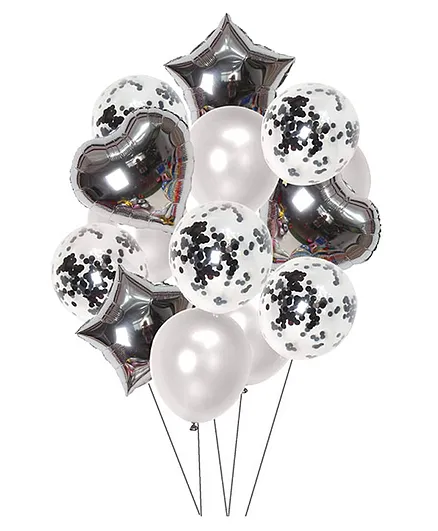 Crackles Metallic Foil and Confetti Balloons Combo Rose Silver - Pack of 14