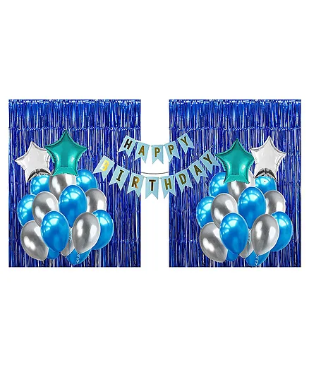 Crackles Happy Birthday Decoration Kit Blue Silver - Pack Of 17