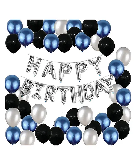 Crackles Happy Birthday Decoration Kit Silver Black Blue - Pack Of 31