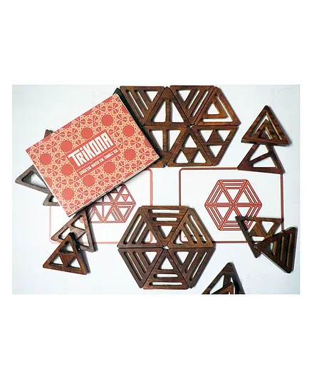 Maniams Handmade Trikona Mini Wooden Puzzles Natural Brown - 24 Pieces