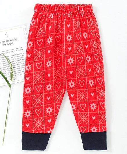 CrayonFlakes Full Sleeves Hearts Print Joggers - Red