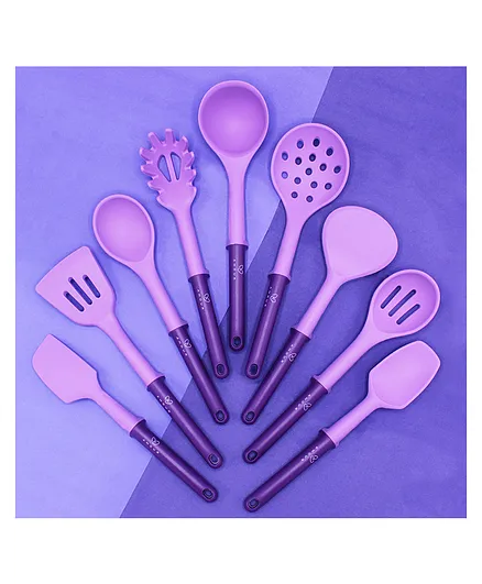Amour Silicone Kitchen Utensils Set Pack of 9 - Purple