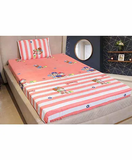 THE LITTLE BOO Police Print Single Bedsheet With Pillow Cover - Pink