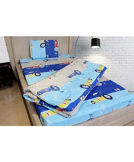 THE LITTLE BOO Cartoon Print Single Bedsheet With Quilt - Blue