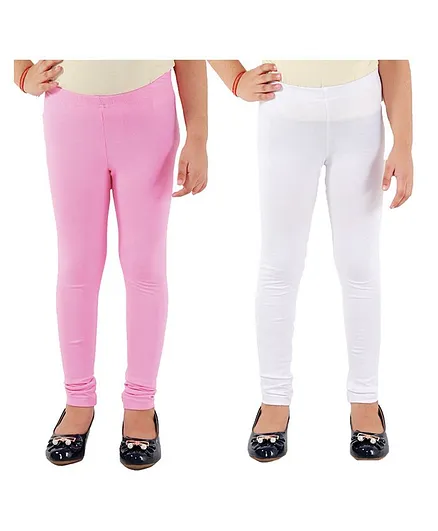 Kids Cave Pack Of 2 Full Length Solid Colour Leggings - Pink & White