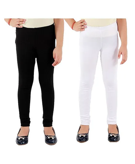 Kids Cave Pack Of 2 Full Length Solid Colour Leggings - White & Black