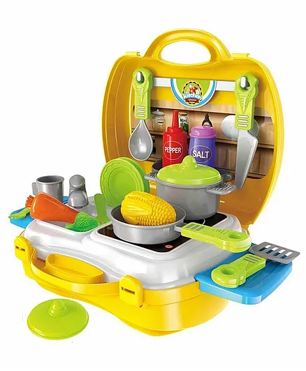 Sanjary Kitchen Cooking Pretend Play Kit With Toy Briefcase Set of 26 - Yellow