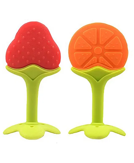 Enorme Silicone Orange & Strawberry Shape Teether Pack of 2 - Multicolour