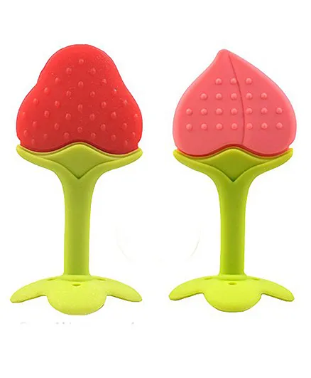 Enorme Silicone Peach & Strawberry Shape Teether Pack of 2 - Multicolour