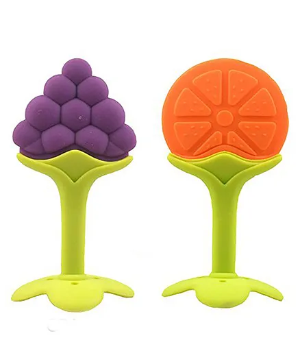 Enorme Silicone Orange & Grapes Shape Teether Pack of 2 - Multicolour