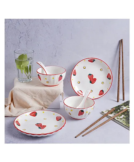 Nestasia Ceramic Strawberry 8 Pieces Dinner Set - White Red
