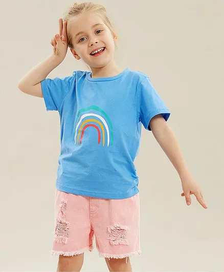 Kookie Kids Half Sleeves Top Rainbow Print - Blue