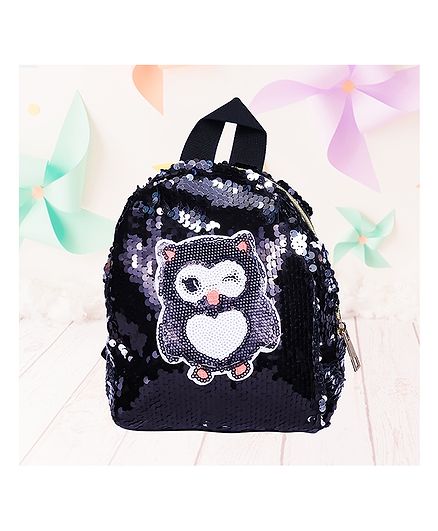Spiky Solid Print Backpacks With Owl Black - 10 Inches