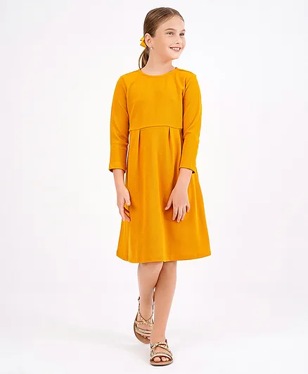 Primo Gino Full Sleeves Knee Length Frock - Yellow