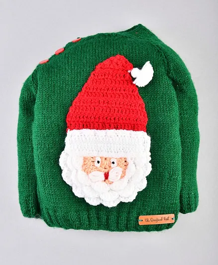 The Original Knit Handmade Full Sleeves Santa Design Christmas Theme Sweater - Green