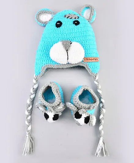 The Original Knit Handmade Teddy Cap & Booties - Blue