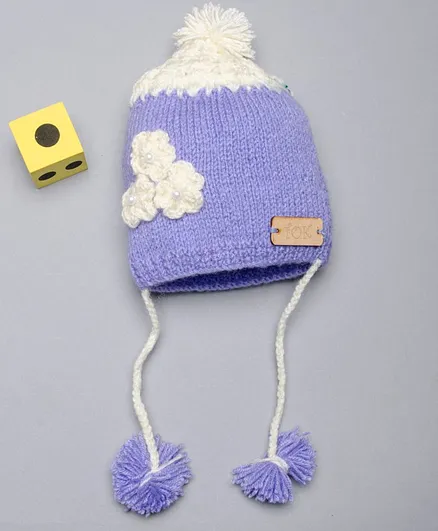 The Original Knit Handmade Flower Embellished Cap - Purple