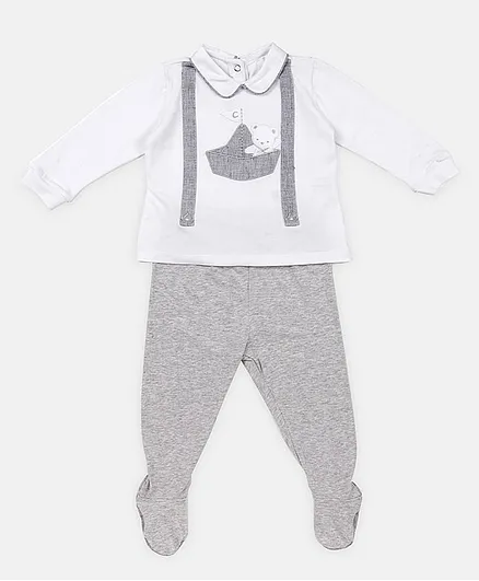 Chicco Full Sleeves Shirt & Lounge Pants Set Bear Print - Light Grey