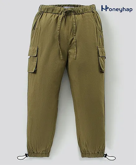 Honeyhap Full Length Cotton Pant With Drawstring & Silvadur Anti Microbial Finish  - Olive Green