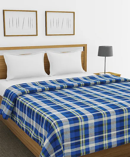 Bianca 100% Cotton 150 GSM Micro Silk All Weather AC Quilt Comforter Double Size Checks Print - Blue Green