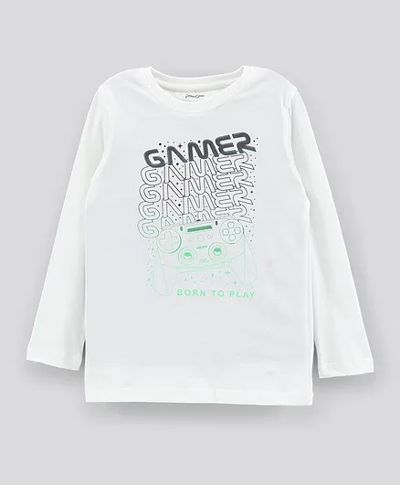 Primo Gino Full Sleeves T-Shirt Gamer Print - Off White